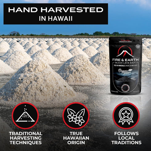 Fire & Earth 0.5lb Rimming Pack 1 - Organic Hawaiian Lava Black Sea Salt - Black Salt - Gourmet Finishing Salt