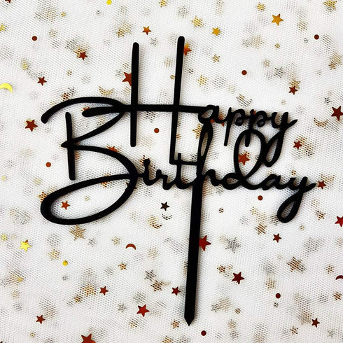 Happy Birthday Cake Topper for Birthday Party Decorations, Black Acrylic