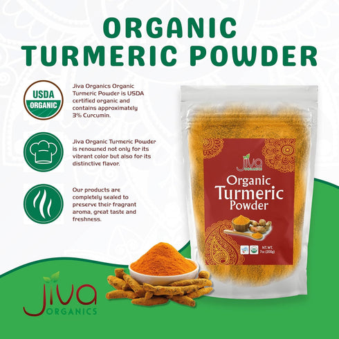 Jiva Organic Turmeric Powder, 7 oz, 100% Raw, Packaged in Resealable Bag, Turmeric Curcumin from India