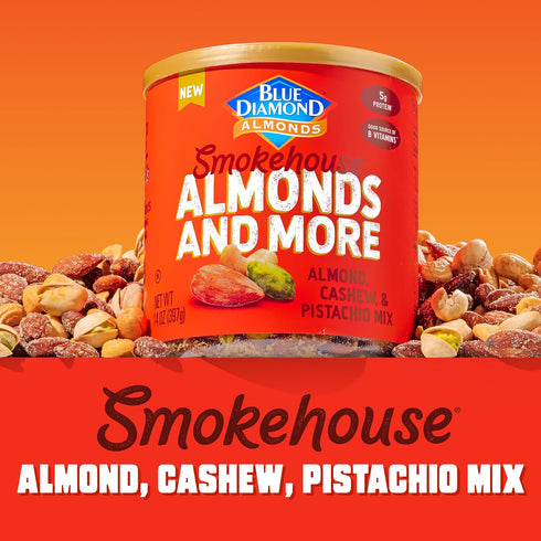 14oz. (Pack 1) Blue Diamond Almonds, Mixed Nuts Smokehouse Flavored Deluxe Snack Nuts, Almonds, Pistachios