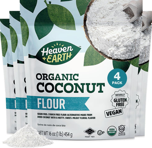 Heaven & Earth Organic Coconut Flour, 16oz (4 Pack = 4 Pounds)