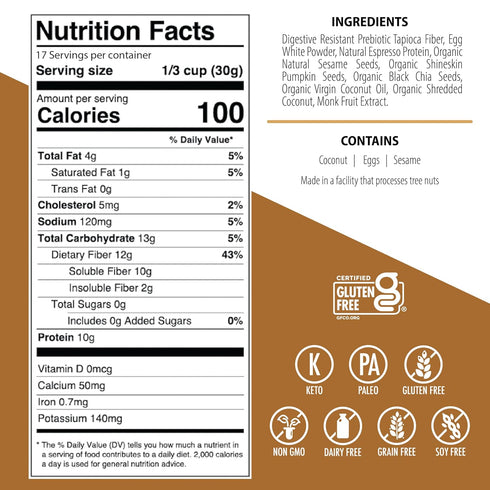 12g 3 15 Julian Bakery ProGranola | Espresso | Protein | Paleo | Net Carbs | Gluten-Free | Grain-Free | Servings