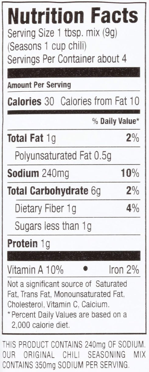 30% 1.25 (Pack 12) (Package McCormick Less Sodium Chili Seasoning Mix, Ounce of May Vary)