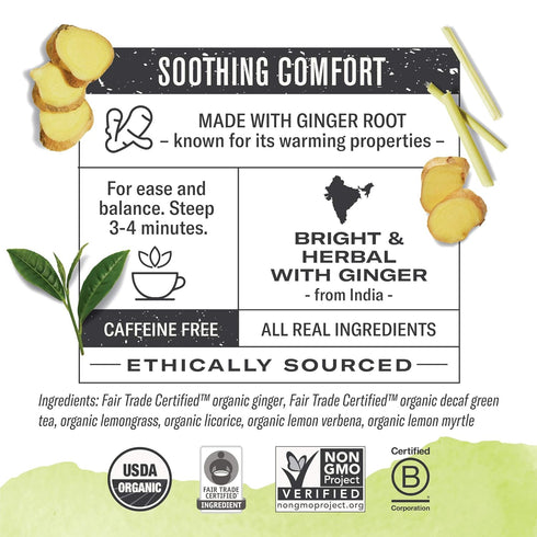 48 Numi Organic Ginger Lemon Decaf Tea, Green Tea Bags with Lemongrass and Ginger Root