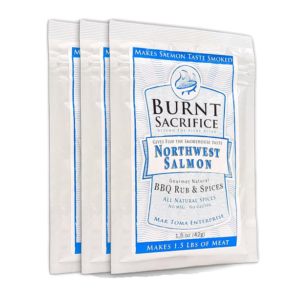Burnt Sacrifice Northwest Salmon Gourmet BBQ Spice Rub Seasoning, Makes Smoked Salmon (3 x