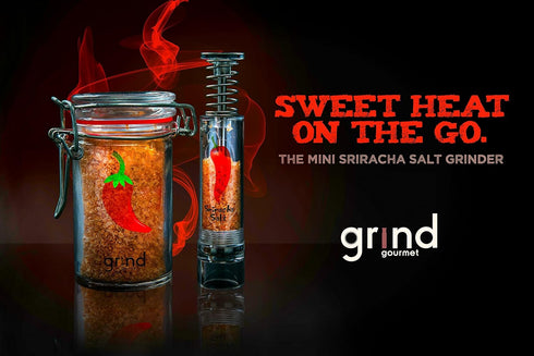 Set, Sriracha, Grind Gourmet Sriracha Flavored Salt and Salt Grinder Gift Jar of Sriracha Flake Salt and Salt Grinder