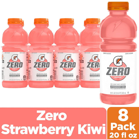 20oz 8 Pack, Gatorade Thirst Quencher Zero Sugar Sports Drink, Strawberry Kiwi, Bottles, Electrolytes for Rehydration
