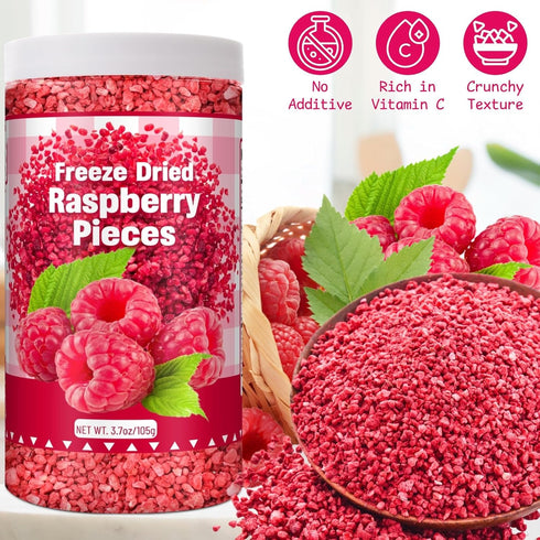 3.7Oz/105g Premium Freeze Dried Raspberries Pieces - Pure Dried Raspberries, Made From Whole Fresh Raspberries, No