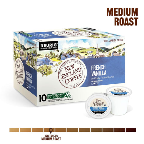 10 Count (Pack 6) New England Coffee Single Serve Pods, French Vanilla Medium Roast