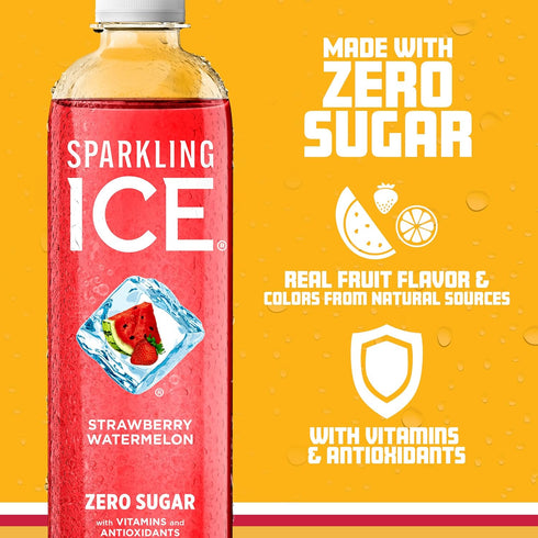 17 oz (Pack 12) Sparkling Ice, Strawberry Watermelon Sparkling Water, Zero Sugar Flavored Water, with Vitamins