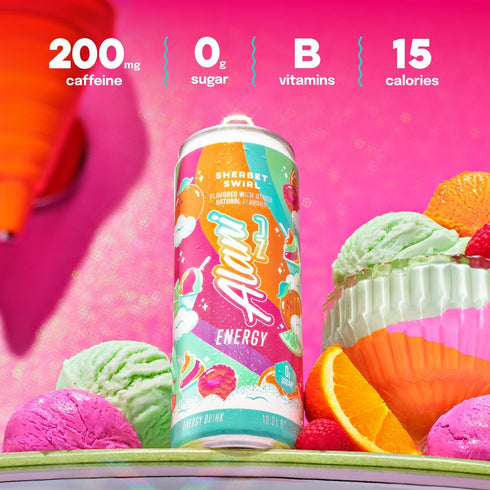 12 Oz, Alani Nu Energy Drink, Sherbet Swirl, Fl Zero Sugar, Gluten Free, Vegan, B Vitamins