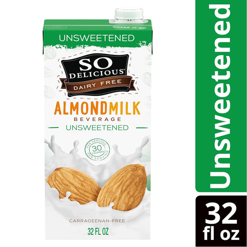 SO DELICIOUS 1 Dairy Free Shelf-Stable Almond Milk, Unsweetened, Vegan, Non-GMO Project Verified, Quart