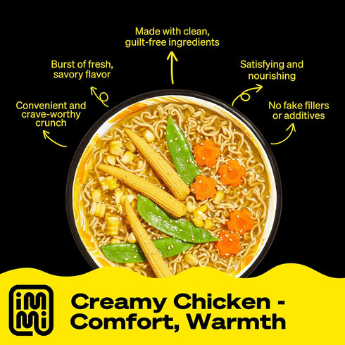 immi 6-Pack Creamy Chicken Ramen Improved Taste, Better Texture & High Protein Vegan, Ramen Noodles Low Carb, Zero