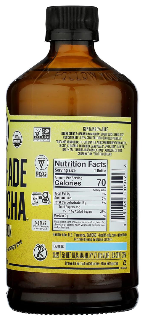16 Oz Health Ade, Kombucha Ginger Lemon Organic, Fl
