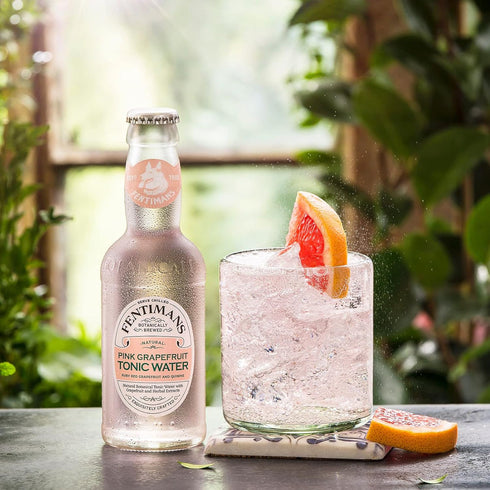 6.7 Oz (Pack 12) Fentimans Sparkling Pink Grapefruit Tonic Water - Grapefruit Sparkling Water, Craft Soda, Mixer, All