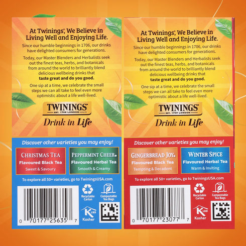 2-Pack 20 Twinings Holiday Sweet & Spicy Tea Variety Caffeinated Tea and Caffeine-Free Winter Spice Herbal, Christmas