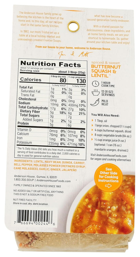 11 oz, 2 Frontier Soups Hearty Meals spiced & sweet Butternut Squash & Lentil, pk