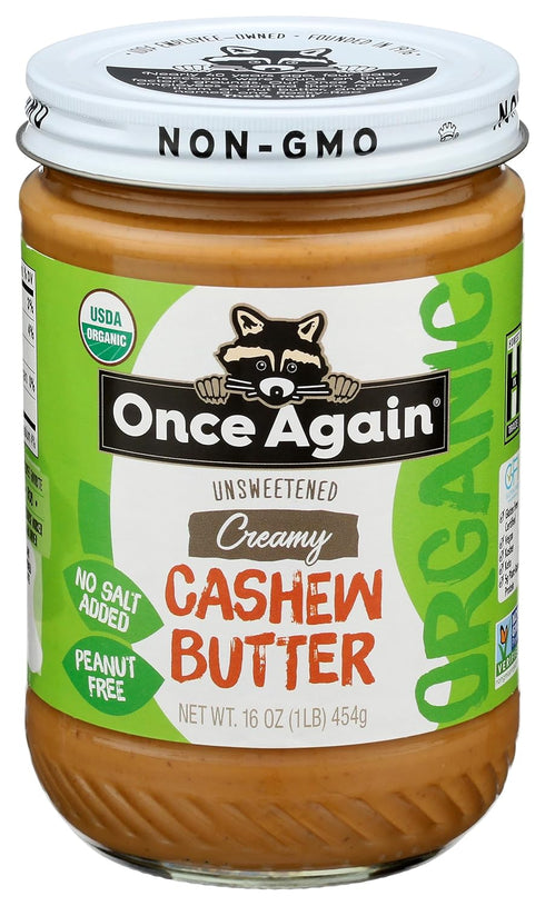 Once Again Organic Creamy Cashew Butter, 16oz - Unsweetened - USDA Organic,