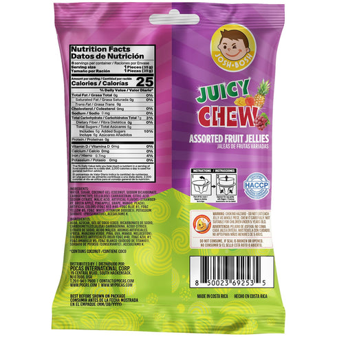 Pocas 6-Pack 8 9.87 Oz Josh Bosh Juicy Chew Assorted Fruit Jellies Various Fruity Flavors, Individual Cups per Bag