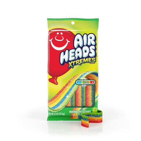 Package, 4.5 (12-Pack) Airheads Xtremes Belts Candy, Chewy Candy Rainbow Berry Fruit Flavor Artificially Flavored