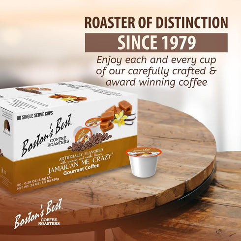 1 Count (80 Bostons Best - Jamaican Me Crazy Flavored Delicious Gourmet Coffee, Single Serve Cups)
