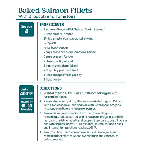 Amazon Fresh Frozen, 1 Lb Brand, Wild Caught Pink Salmon Skinless Fillet Portions, Sustainably Sourced, Phosphate Free