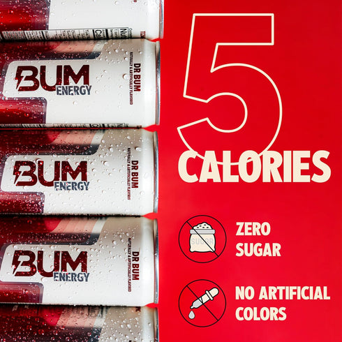 12 oz, 12-Pack BUM Sugar-Free Energy Drink, Dr BUM - Lightly Carbonated & No Artificial Colors, Natural Caffeine