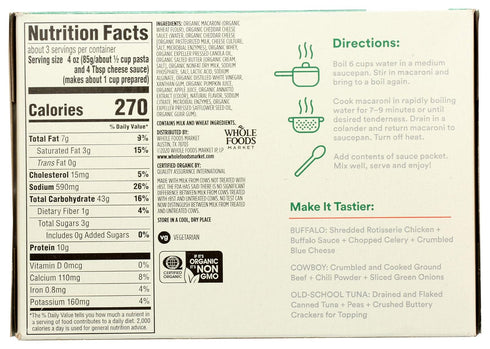 365 12 (Pack 4) by Whole Foods Market, Organic Deluxe Cheddar Shells and Cheese, Ounce