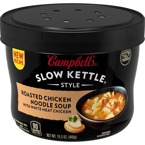 Campbell's Slow Kettle Style Roasted Chicken Noodle Soup with White Meat Chicken, 15.5 oz. Tub