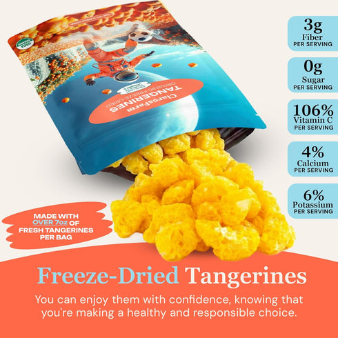(25g) Claros Farm Organic Freeze-Dried Tangerines Single-Ingredient, Resealable Dried Fruit Snacks w/No Sugar Added