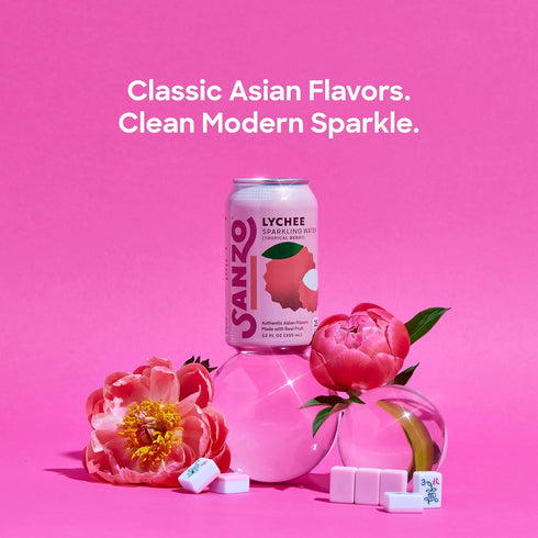 12oz, 12 Pack Sanzo Flavored Sparkling Water - Tropical Berry Seltzer (Lychee) - Low Calorie Low Sugar - Craft Asian