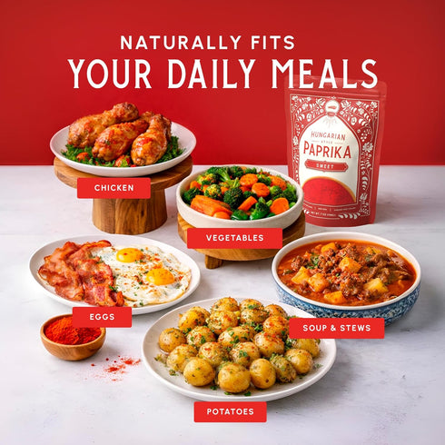 1.1 LB (500g) Snackathon Sweet Hungarian Style Paprika, Bulk Resealable Bag, Mild & Sweet, Vibrant Deep Red, Fine