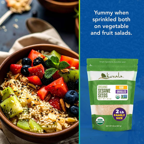 2 lb, 32 oz Kevala Raw Sesame Seeds Unhulled - Crunchy Seasoning with a Nutty Flavor for Healthy Snacks and Noodles