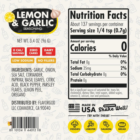 2 Lemon Garlic Seasoning Mix, Bottles by Flavor God - Premium All Natural & Healthy Spice Blend for Chicken, Seafood