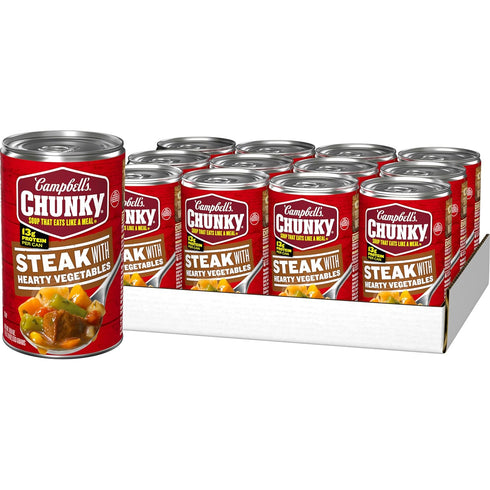 Campbells Chunky Soup, Steak With Hearty Vegetables Soup, 18.8 Oz Can (Case