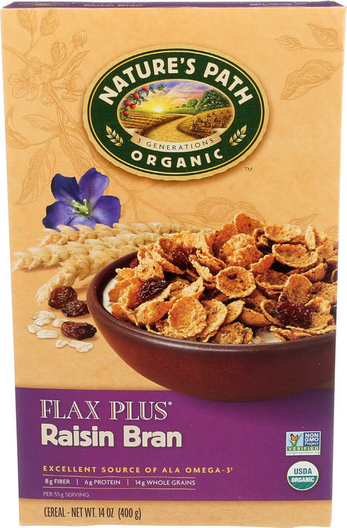 Nature's Path Organic Flax Plus Raisin Bran Cereal, Non-GMO, 20g Whole Grains,