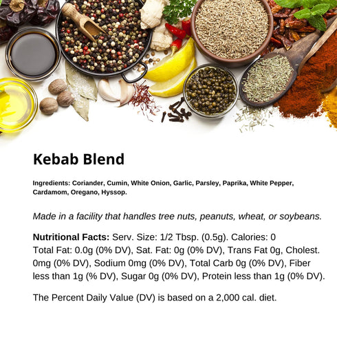 3.5 oz Premium Kebab Blend by Spice + Leaf, - Kosher, Vegan Preservative Free Spice. Vegetarian, Dairy Free and Salt