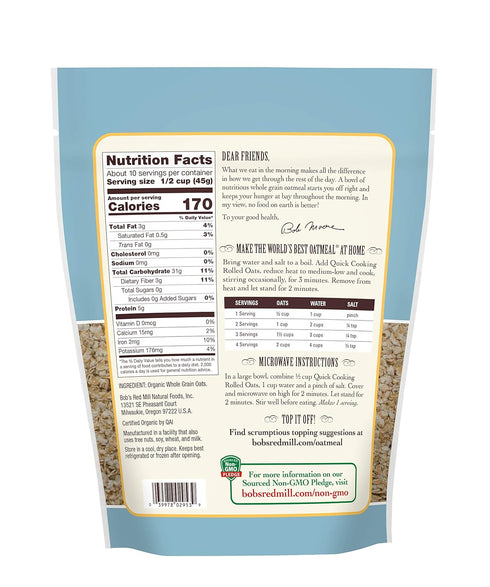 Bob's Red Mill Organic Quick Cooking Rolled Oats, 16 Oz