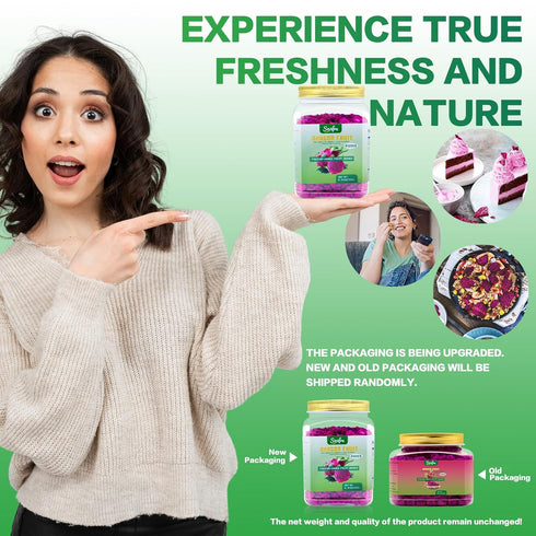 150G/5.3OZ Frozen 100% Freeze Dried Dragon Fruit Chunks, Freeze Dried Fruit, Dragon Fruit, No Sugar Added, Natural