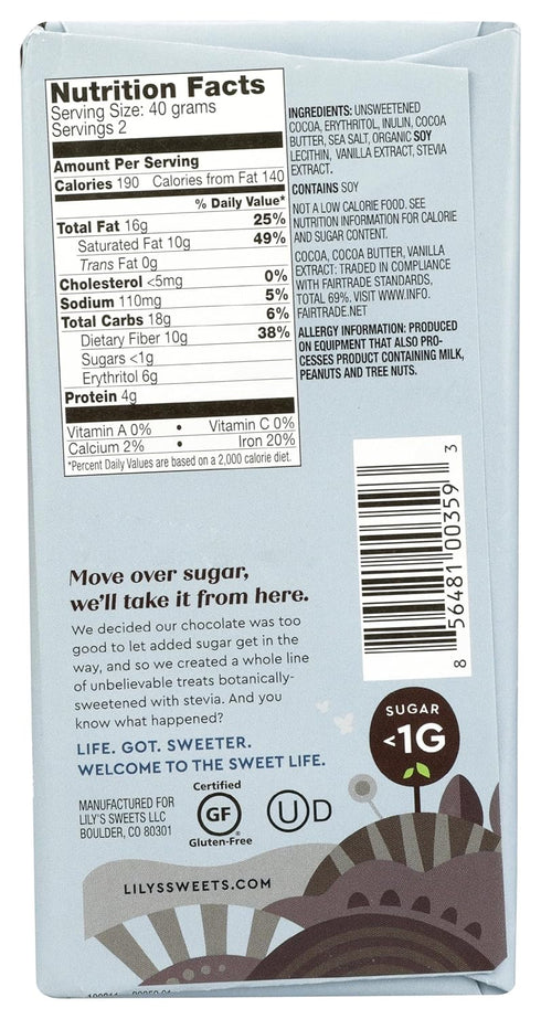 Lily's Chocolate 70% 2.8 Lily's Sweets, Cocoa Extra Dark Chocolate - Sea Salt Bar, Ounce