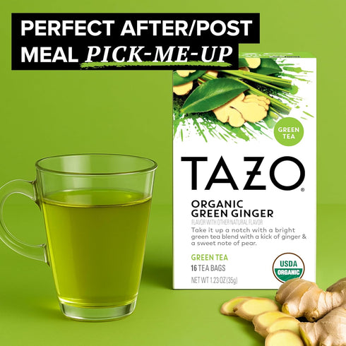 16 TAZO Organic Green Tea, Green Ginger, Caffeinated Tea, Total Bags