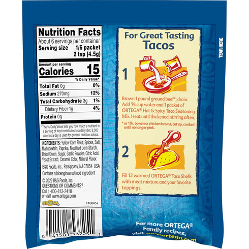 1 (Pack 12) Ortega Taco Seasoning Mix, Hot, Ounce