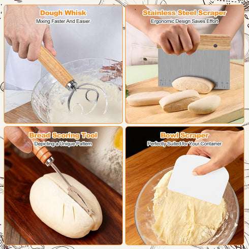 POLYHNIA 9''Banneton Sourdough Starter Kit, Sourdough Bread Baking Supplies, Bread Proofing Basket with Glass Sour