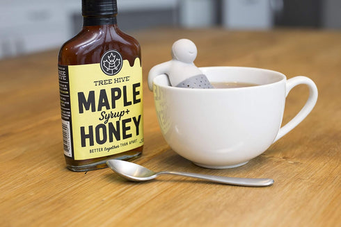 8.5 oz TREE HIVE Syrup - Glass Bottle - Pure Maple and Raw Honey - Natural Topping for Pancakes and Waffles - Kids