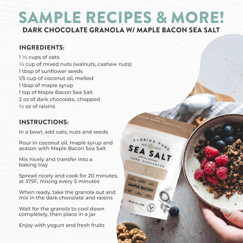 80+ (3 oz. FLORIDA PURE Maple Bacon Sea Salt - Smoky, Mineral Salt, Natural, Unrefined, Non Iodized - for Baking