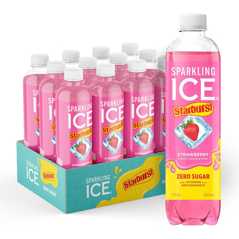 Sparkling Ice STARBURST Strawberry, Zero Sugar Flavored Sparkling Water, with Vitamins and