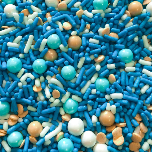 Shabby Elegant Chic Edible Confetti Sprinkles, 4oz Cake Cookie Cupcake Ice Cream Donut Quins in Blue Gold White