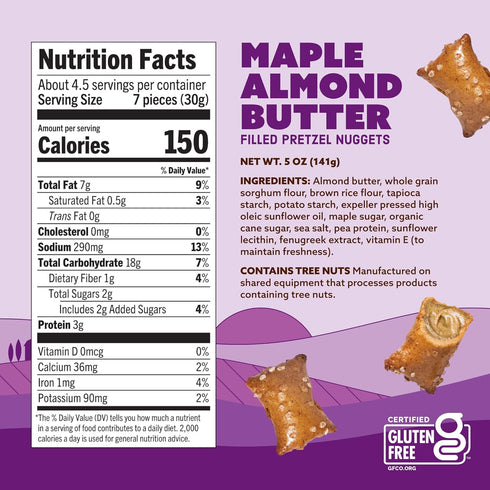 5 Oz (Pack 4) Quinn Gluten Free Maple Almond Butter Filled Pretzel Nuggets - Made with Real Ingredients, Whole Grain