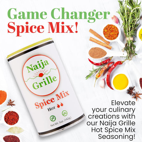 Naija Grille Seasoning - Hot - All Purpose Spice Mix for Chicken, Beef, Fish, Vegetables, and More - Elevate Flavor with Seasoning for Cooking, Grilling, BBQ, and Frying - Low Sodium - 5 oz