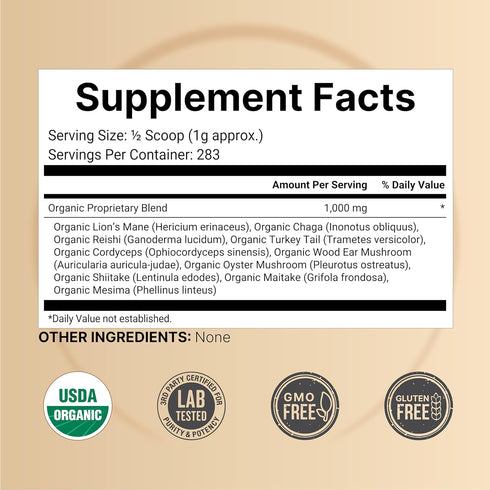 10oz 10-in-1 NatureBell Organic Mushroom Powder, | Adaptogenic Blend with Lions Mane, Reishi, Shiitake, Chaga & More |